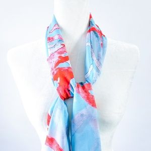 Krazy Kat Long Silky Scarf With Vibrant Aqua Coral
